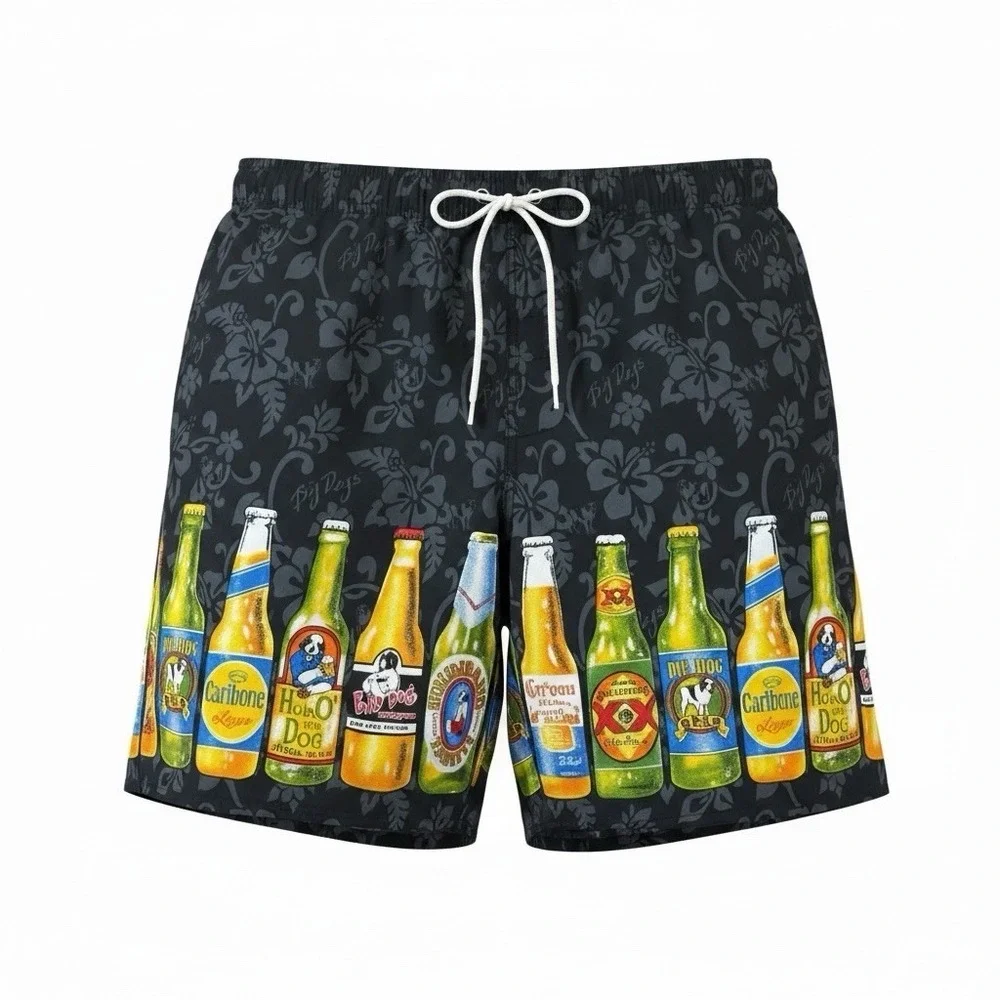 BIG DOGS Beer Board Shorts Swim Trunks Blue Mesh Lined Men's SZ 1xl